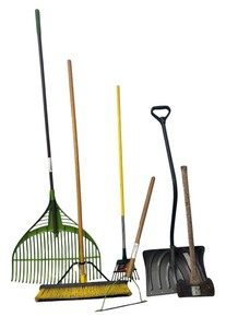 lot 371 image: Broom, Shovel, Rakes, Axe and More
