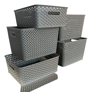 lot 107A image: Variety of Gray Plastic Decorative Storage Bins