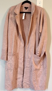 lot 421 image: J Crew Brand New Pink Heavy Long Sweater Open Style with Pockets