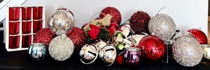 lot 140A image: Merry Christmas Large Grouping of  Decor in Silver, Red, White, and More