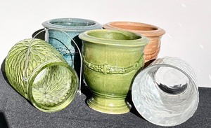 lot 125A image: Beautiful Three Planters and Two Glass Candle Holders