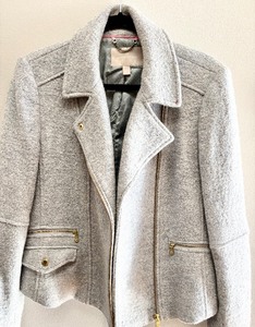 lot 132A image: Banana Republic Winter Wool Coat  Light Grey and White Flecks and Great Gold Zippers