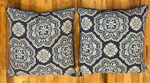 lot 207 image: Pair Vibrant Blue and Cream Toss  Accent Pillow