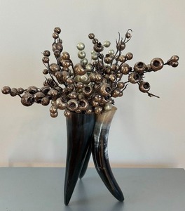 lot 80A image: Pretty Horn Vase with Faux Foliage