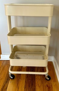 lot 70A image: Three Shelf  Basket Rolling Cart