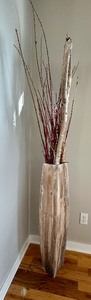 lot 30 image: Large Whitewash Wood Floor Vase with Decorative Branches