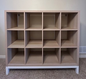 lot 21 image: Modern Gray Four Tier 12 Cube Storage Unit