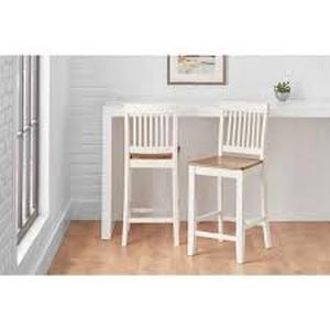 lot 8 image: StyleWell 24 in. Scottsbury IvoryHoney Wood Counter Stools with Slat Back and Honey Seat (Set of 2) Customer Returns See Pictures