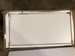 lot 15 image: kleankin Floor Cabinet White 26.75 in. Accent Cabinet Office Storage Cabinet with 2-Shelves and Modern Clothing Storage Basket Customer Returns See Pictures Customer Returns See Pictures