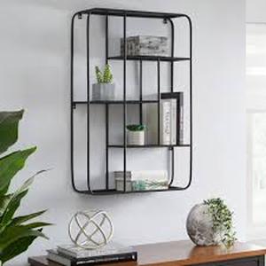 lot 16 image: Home Decorators Collection Industrial Black Metal Wall Shelf (23 in. W x 33 in. H)  Customer Returns See Pictures