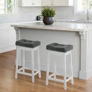 lot 18 image: Barstow 24 in. White Bar Stools with Dark Gray Faux Leather Cushion (Set of 2) by LuXeo Customer Returns See Pictures