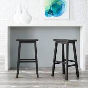 lot 20 image: StyleWell Charcoal Black Wood Backless Saddle Bar Stools (Set of 2)  Customer Returns See Pictures