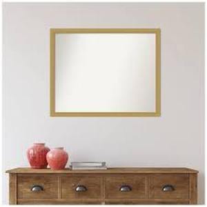 lot 22 image: Amanti Art Grace Brushed Gold Narrow 30 in. W x 24 in. H Non-Beveled Bathroom Wall Mirror in Gold  Customer Returns See Pictures