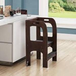 lot 23 image: HOMESTOCK Stylish Steps for Children, Kids On The Rise Kitchen Step Stool Chair, Toddler Step Stool in Espresso  Customer Returns See Pictures