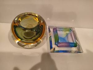 lot 10 image: Iridescent Glass Candle Holder & Ashtray