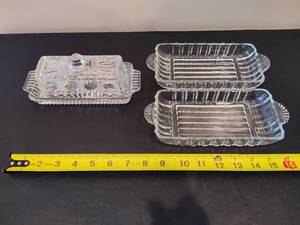 lot 76 image: Three CrystalGlass Butter Dishes