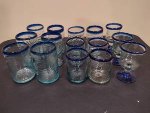 lot 122 image: Lot of Cobalt Blue Rimmed Glassware