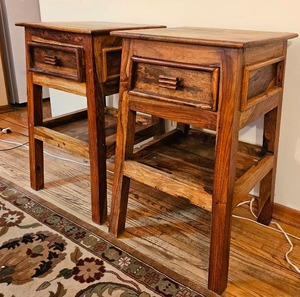 lot 5 image: Primitive African Styled Nightstand Side Tables, Pair