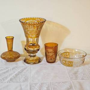 lot 75 image: Vintage Amber Bohemian Glass Group