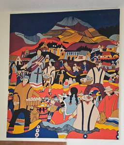 lot 10 image: 70s Wall Hanging, Mural by Josue Sanchez  Feeding of the Five Thousand