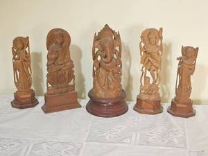 lot 56 image: Vintage Sandalwood Hindu Pantheon Statuettes Collection