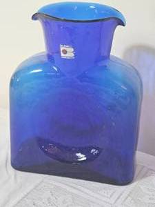 lot 84B image: Vintage Blenko Cobalt Double Spouted Pitcher