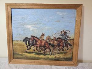 lot 100 image: Elemer Kovacs Hungarian Artist Original  Wild Horses