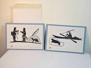 lot 104 image: Eskimo Artist Henri Napartuk Signed Hunting Prints