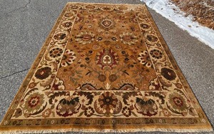 lot 23 image: Plush Wool Persian Oriental Area Rug with Taupe & Gold Tones