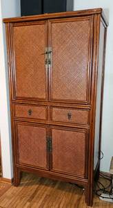 lot 7 image: Lacquer Finish Cane Panel Wardrobe Cabinet