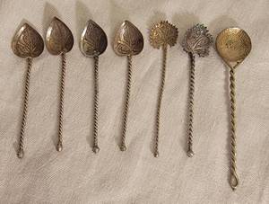 lot 197 image: Delicate Engraved Silver Demitasse Spoons