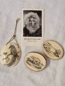 lot 180 image: Eskimo Signed Carved Scrimshaw Jewelry Collection by Wilbur Walluk