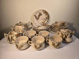 lot 46E image: Vintage Handpainted Japanese Satsuma Porcelain Tea Set - Traditional Landscapes - (21)