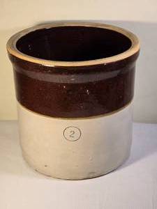 lot 46D image: Antique Primitive Stoneware 2 gal. Crock with Brown Glaze