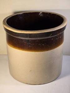 lot 46C image: Antique Primitive Stoneware 3 gal. Crock with Brown Glaze