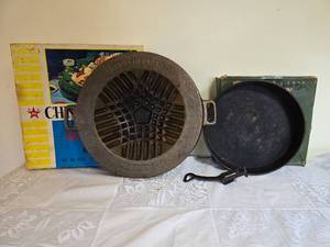 lot 318 image: Mid-Century Vintage Japanese Cast Iron Cookware Pair - Chinggis Khan