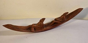 lot 36 image: African Traditional Fine Art Wood Sculpture - Men in Canoe