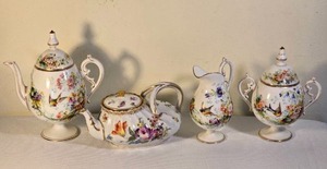 lot 13 image: Brilliant Antique Dresden Porcelain c. 1890s Tea Service - Huefel & Co. - (4)