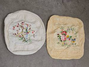 lot 66G image: Delightful Thai Silk Needlepoint Pair - Tropical Birds