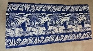 lot 66F image: Stunning Tahitian Patterned Cotton Fabric - Tropical Harbor - Blue  White