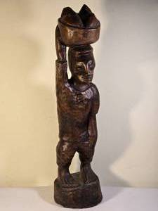 lot 5A image: Vintage African Traditional Fine Art Polished Ebony Sculpture - Woman Carrying a Basket