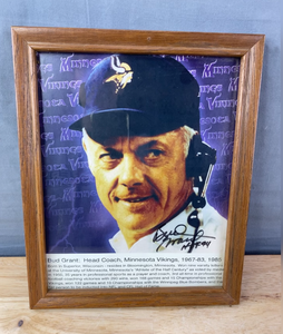 lot 62 image: Minnesota Vikings NFL Football Bud Grant Framed Autographed Picture 8 x 10 K