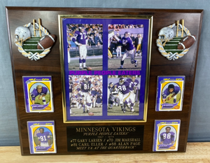 lot 50 image: 1967-1974 Minnesota Vikings NFL Football Purple People Eaters Plaque with 4 Cards K