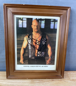 lot 9 image: WWF Wrestling Stone Cold Steve Austin Framed Autographed Picture 8 x 10 K