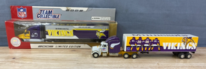lot 74 image: NFL Fleer Team Collectible 2002 and 2000 Limited Edition Minnesota Vikings Football Tractor Trailer Trucks K