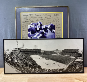 lot 66 image: Minnesota Vikings Stadium Panoramic Picture and 1969 NFL Champions 20th Anniversary 40 for 60 Facsimile Signature Framed Poster K