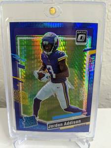 lot 70A image: 2023 Panini Donruss Optic Jordan Addison Blue Hyper Prizm Rated Rookie #271 T