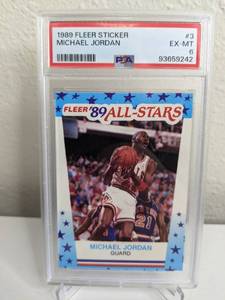 lot 3A image: 1989 Fleer Sticker Michael Jordan #3 Graded PSA 6 T