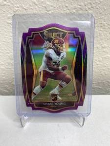 lot 75D image: 2020 Panini Select Chase Young Premier Level Purple Die-Cut RC #164 J