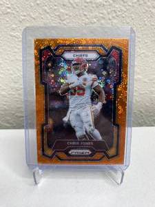 lot 88A image: 2023 Panini Prizm Chris Jones Orange Disco Prizm #142 J